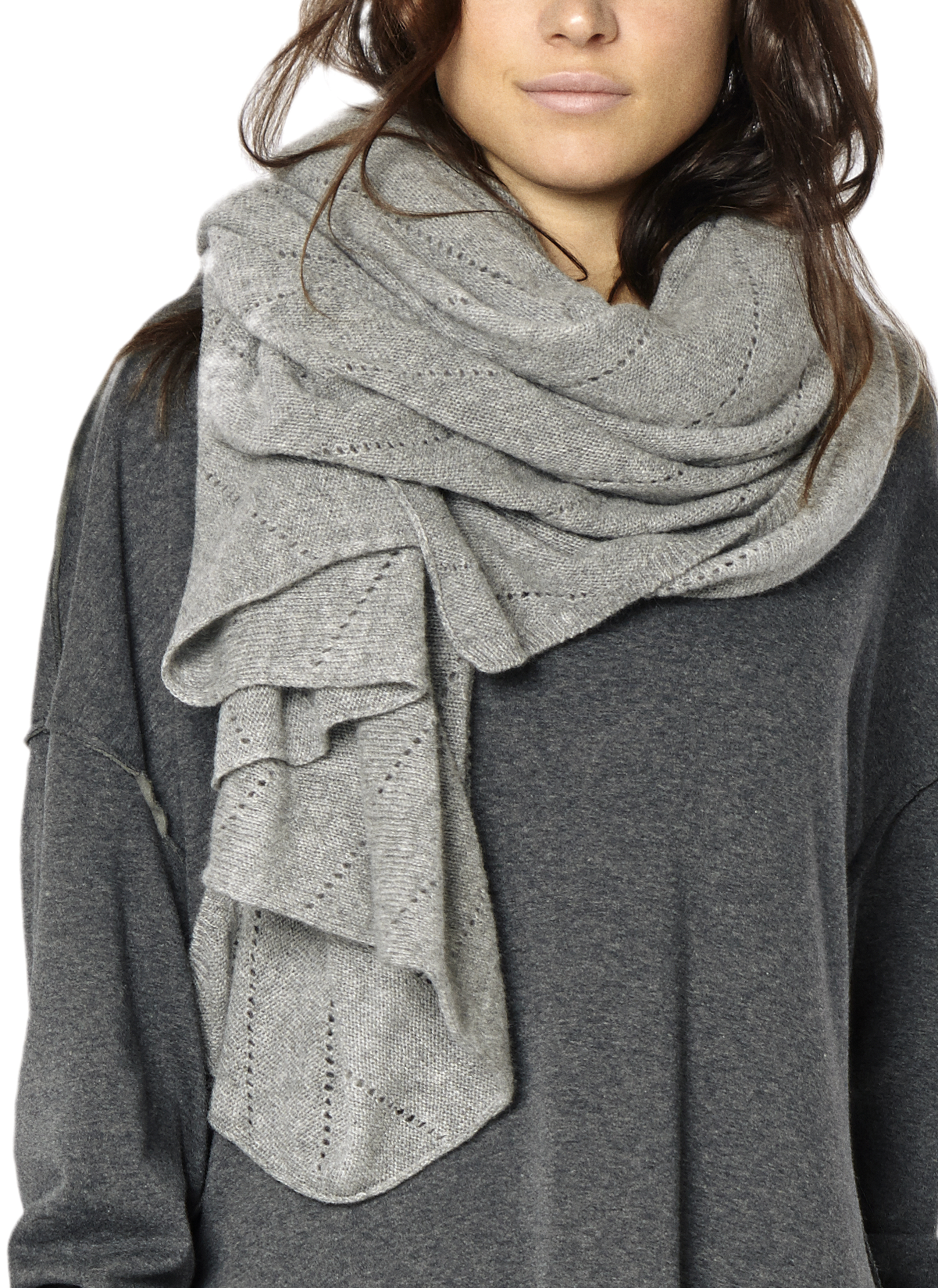 Cashmere Over-Sized V-Knit Repeat Scarf in Fog