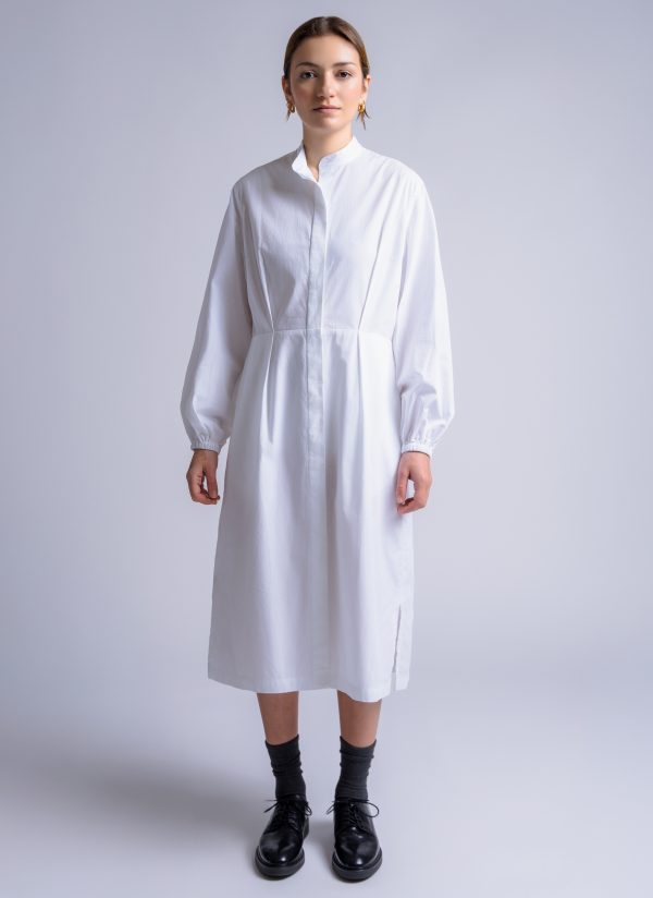 LANTERN SHIRT DRESS IN WHITE WASHED POPLIN - Image 7