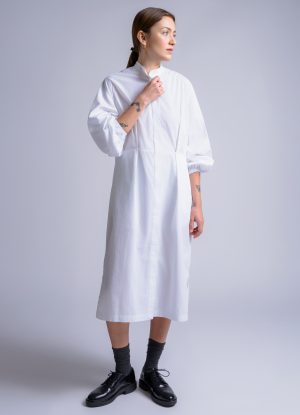 LANTERN SHIRT DRESS IN WHITE WASHED POPLIN