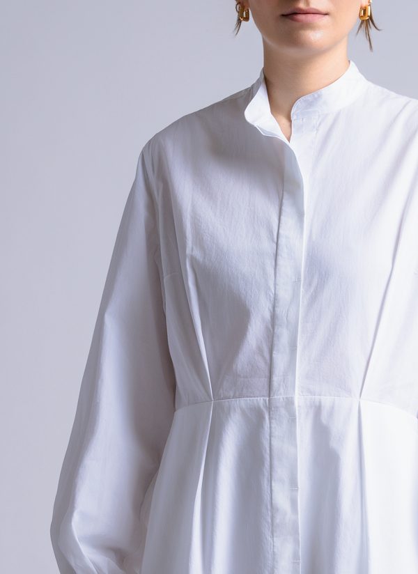 LANTERN SHIRT DRESS IN WHITE WASHED POPLIN - Image 3