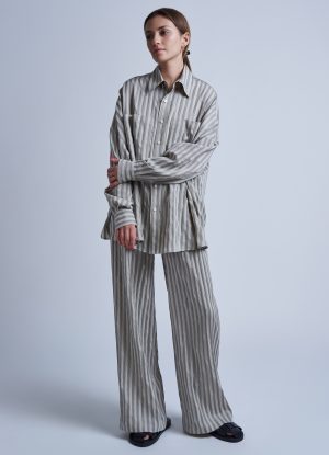 OVERSIZED IO SHIRT IN BEIGE MIX WIDE RIPPLE STRIPE