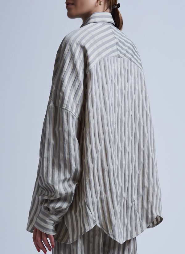OVERSIZED IO SHIRT IN BEIGE MIX WIDE RIPPLE STRIPE - Image 7
