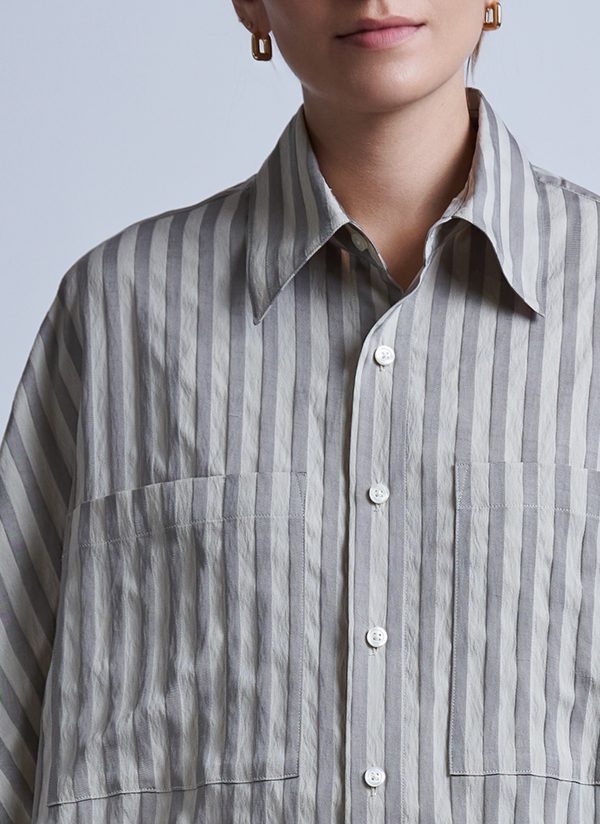 OVERSIZED IO SHIRT IN BEIGE MIX WIDE RIPPLE STRIPE - Image 3