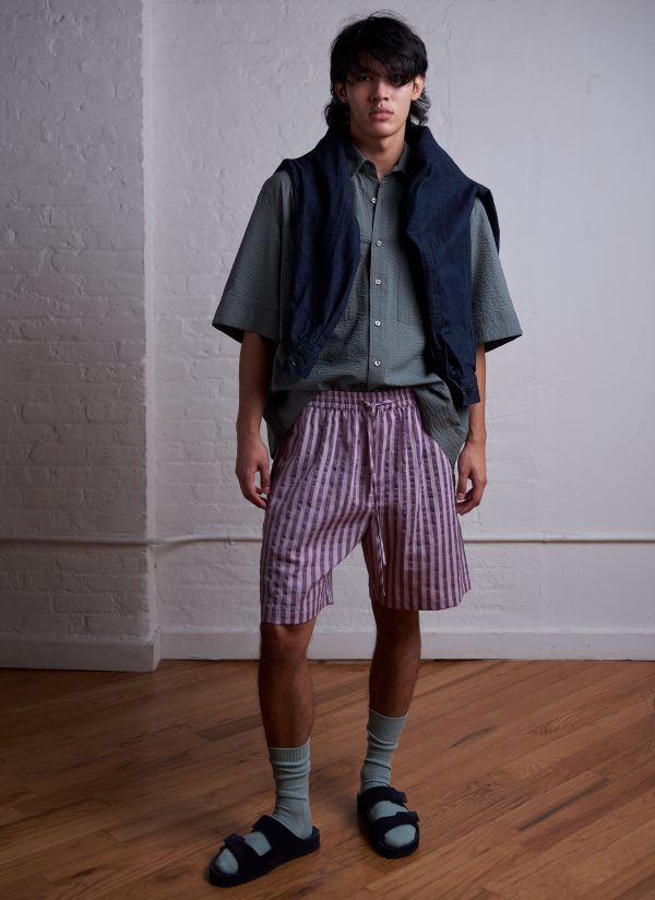 PTO EASY SHORT IN LILAC MIX WIDE RIPPLE STRIPE