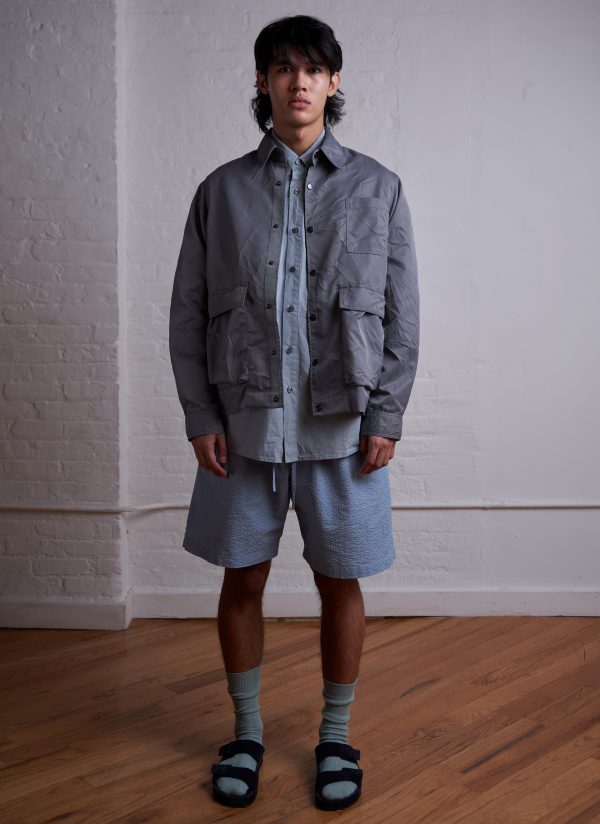 PHOTOGRAPHER JACKET IN GREY SILVER CRUSHED NYLON TWILL - Image 2