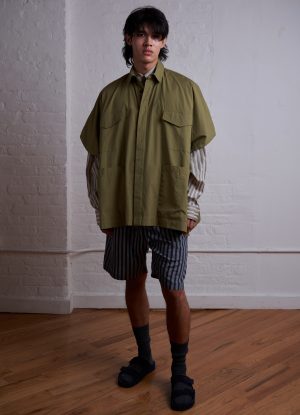 4 POCKET SHIRT PONCHO IN ARMY GREEN WASHED LINE DOBBY