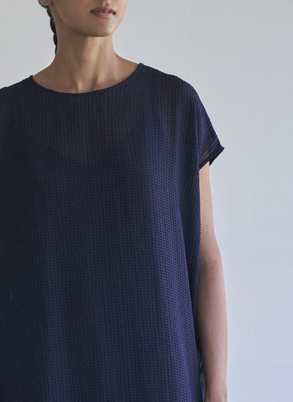 COLUMN-SLIP DRESS IN MIDNIGHT BLUE SHEER CRINKLE - Image 2