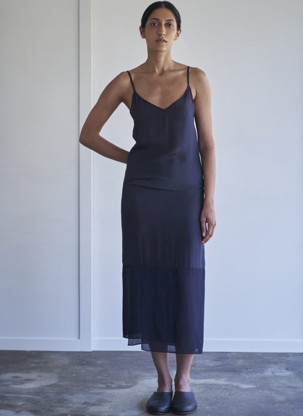 COLUMN-SLIP DRESS IN MIDNIGHT BLUE SHEER CRINKLE - Image 3