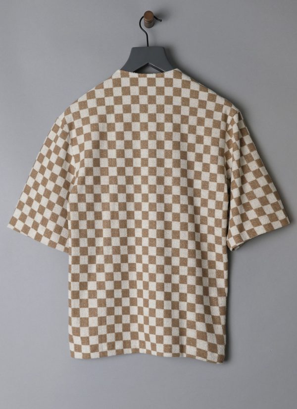 V-NECK EASY TOP IN DARK KHAKI CHECK TERRY - Image 3