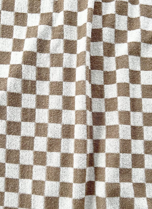 V-NECK EASY TOP IN DARK KHAKI CHECK TERRY - Image 4