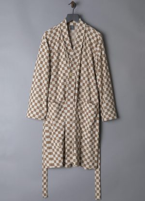 PANEL ROBE IN DARK KHAKI CHECK TERRY