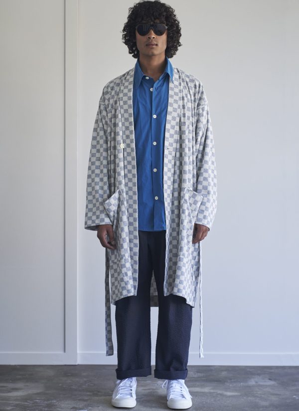 PANEL ROBE IN FOG CHECK TERRY
