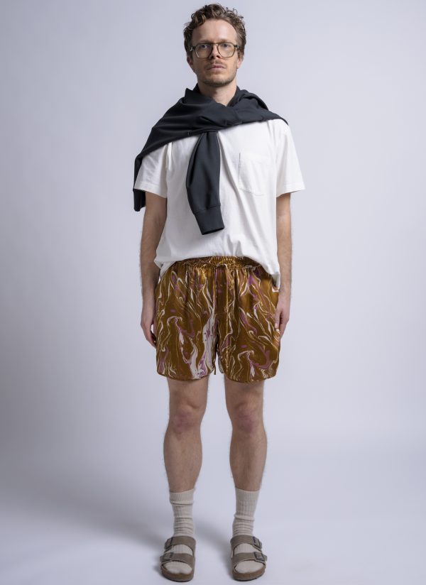 TRACK SHORT IN CURRY MARBLE PRINT - Image 2