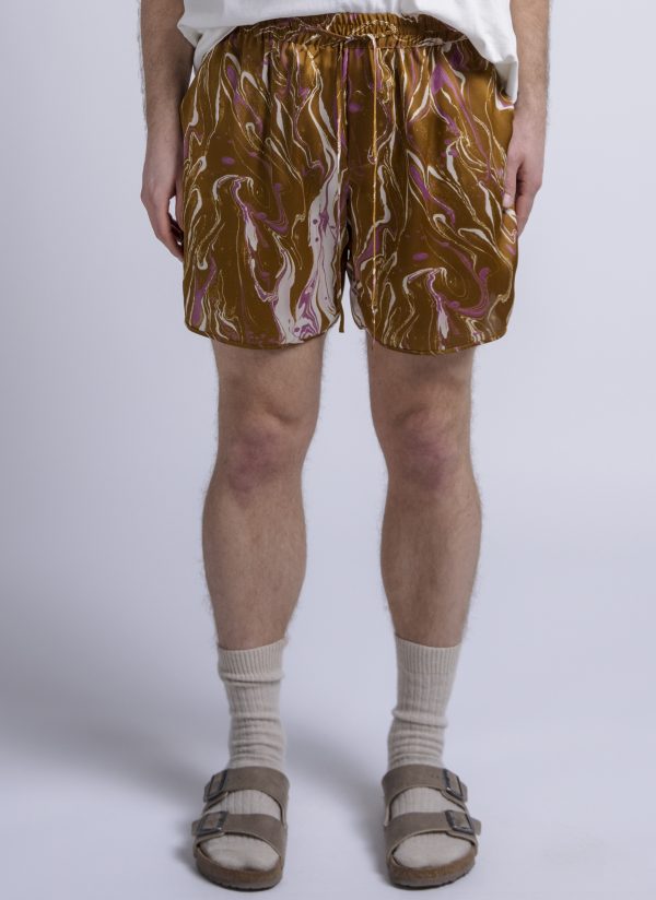 TRACK SHORT IN CURRY MARBLE PRINT