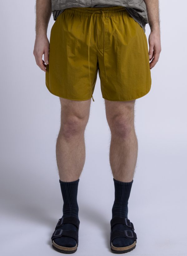 TRACK SHORT IN BRIGHT OLIVE PARACHUTE NYLON