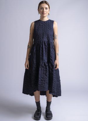 SLEEVELESS VIRAGO DRESS IN MIDNIGHT BLUE MACRO CRINKLE