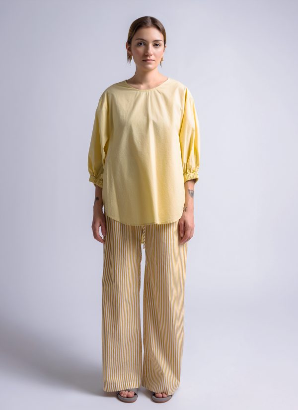 VIRAGO TOP IN PALE YELLOW ENZYME WASHED POPLIN