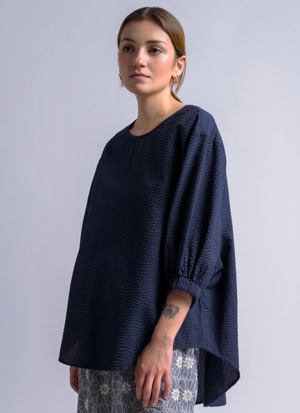 VIRAGO TOP IN MIDNIGHT BLUE SEERSUCKER CRINKLE - Image 5