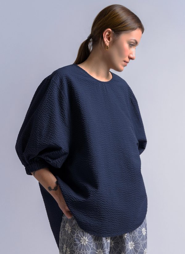 VIRAGO TOP IN MIDNIGHT BLUE SEERSUCKER CRINKLE - Image 8