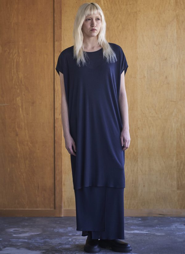 COLUMN-SLIP DRESS IN MIDNIGHT BLUE ULTRA FINE RIB KNIT - Image 2