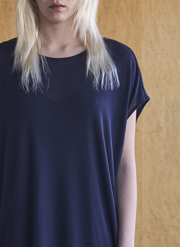 COLUMN-SLIP DRESS IN MIDNIGHT BLUE ULTRA FINE RIB KNIT - Image 3