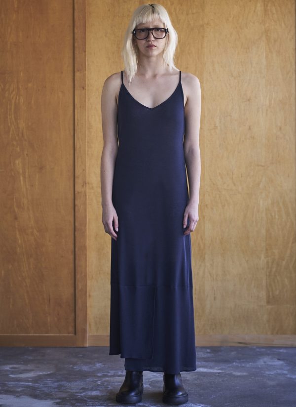 COLUMN-SLIP DRESS IN MIDNIGHT BLUE ULTRA FINE RIB KNIT - Image 5
