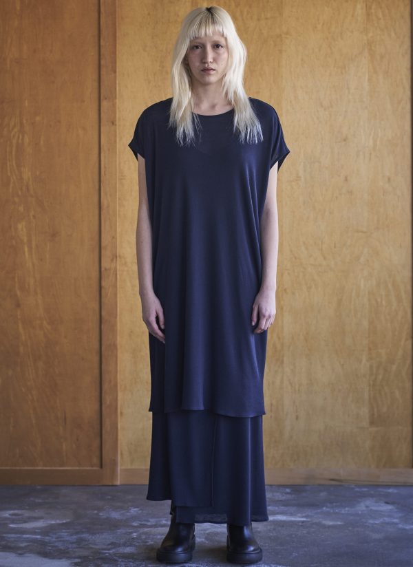 COLUMN-SLIP DRESS IN MIDNIGHT BLUE ULTRA FINE RIB KNIT - Image 7