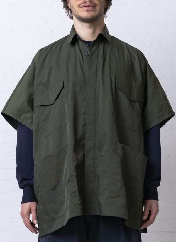4 POCKET SHIRT PONCHO IN ARMY GREEN - Image 4