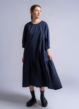 VIRAGO DRESS IN MIDNIGHT BLUE POLISHED TWILL
