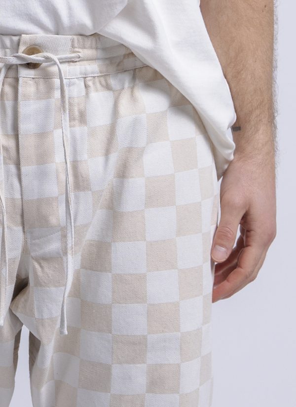 RELAXED GUSSET EASY PANT IN NATURAL & PARCHMENT CHECK TWILL - Image 2