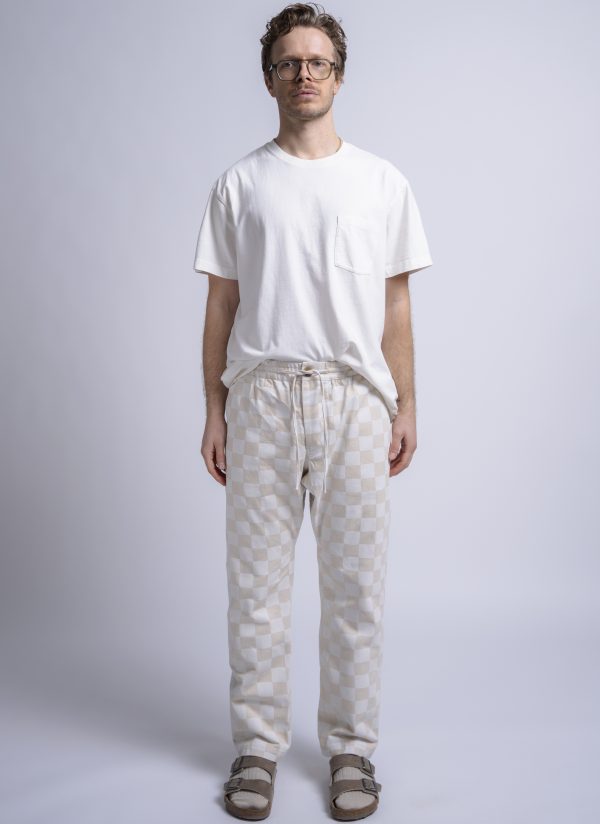 RELAXED GUSSET EASY PANT IN NATURAL & PARCHMENT CHECK TWILL - Image 3