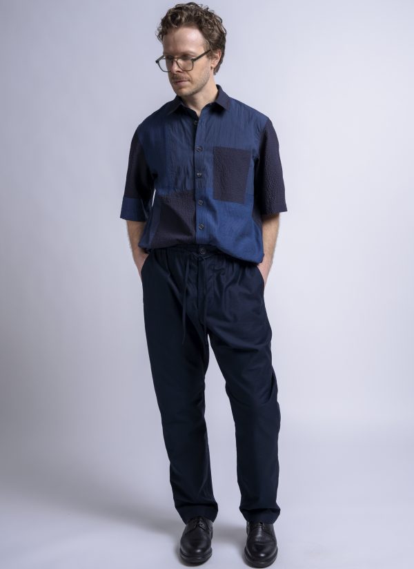RELAXED GUSSET EASY PANT IN MIDNIGHT BLUE CREPE SATEEN