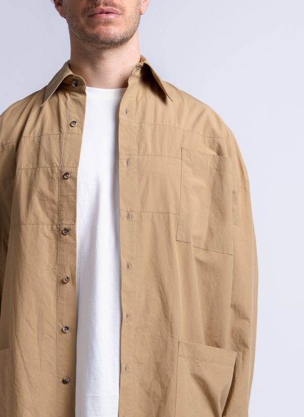 RELAXED KAFTAN SHIRT IN CAMEL WASHED POPLIN - Image 3