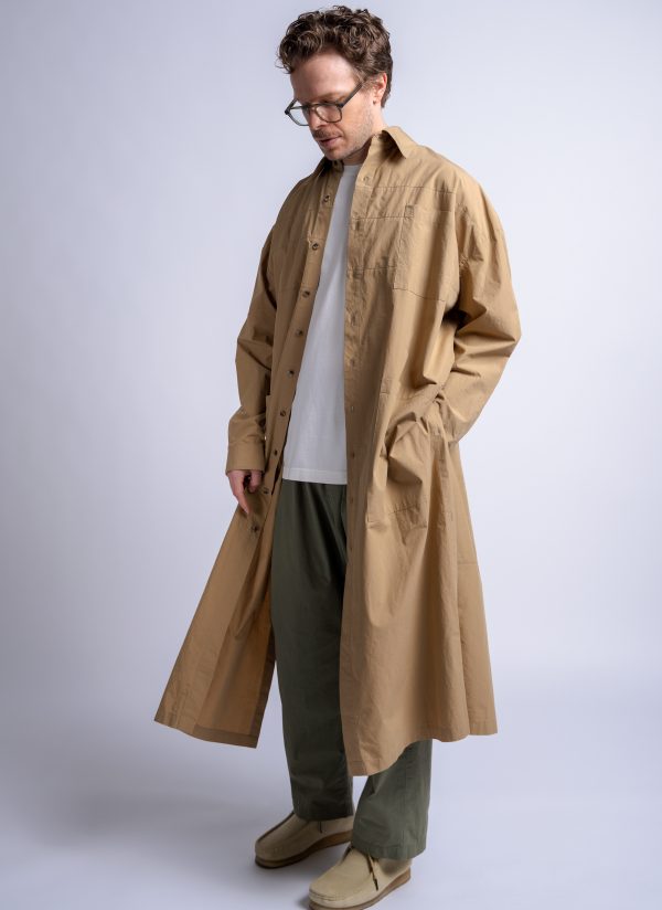 RELAXED KAFTAN SHIRT IN CAMEL WASHED POPLIN - Image 4