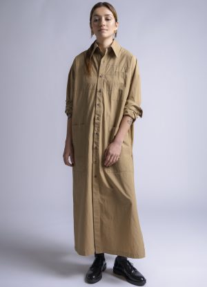 RELAXED KAFTAN SHIRT IN CAMEL WASHED POPLIN