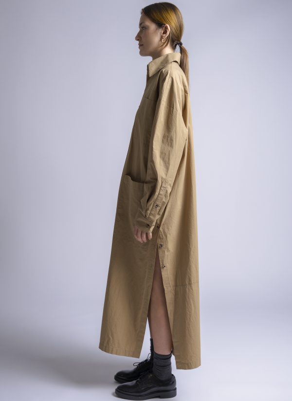 RELAXED KAFTAN SHIRT IN CAMEL WASHED POPLIN - Image 3