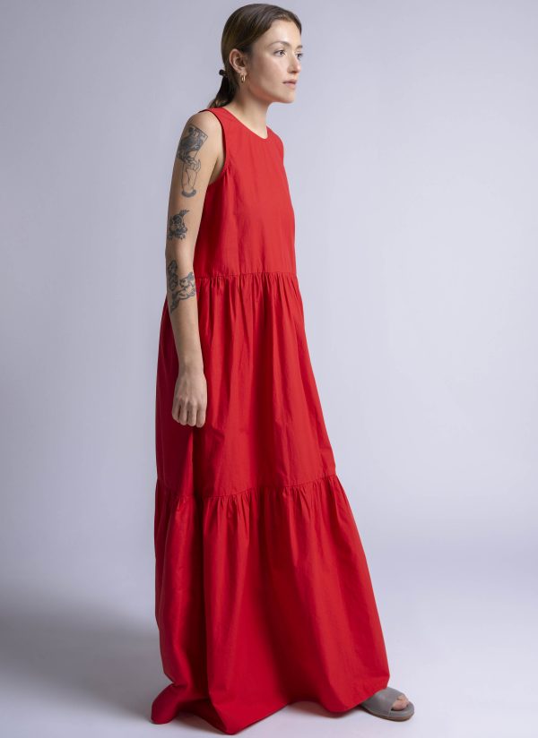 LEVEL DRESS IN CARMINE WASHED POPLIN