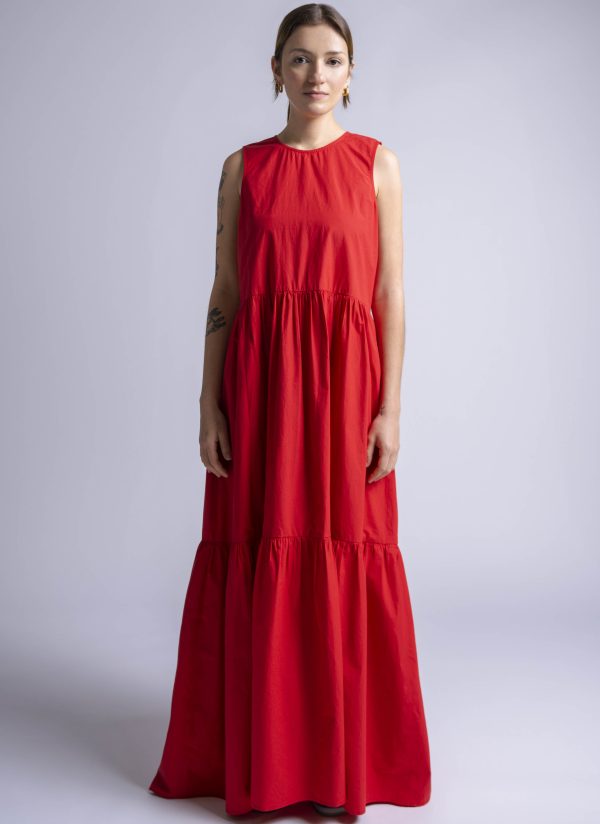 LEVEL DRESS IN CARMINE WASHED POPLIN - Image 2