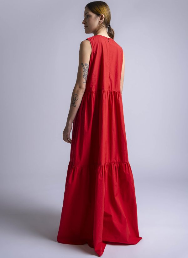 LEVEL DRESS IN CARMINE WASHED POPLIN - Image 5