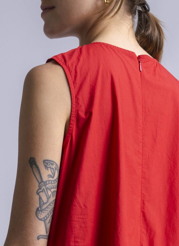 LEVEL DRESS IN CARMINE WASHED POPLIN - Image 6