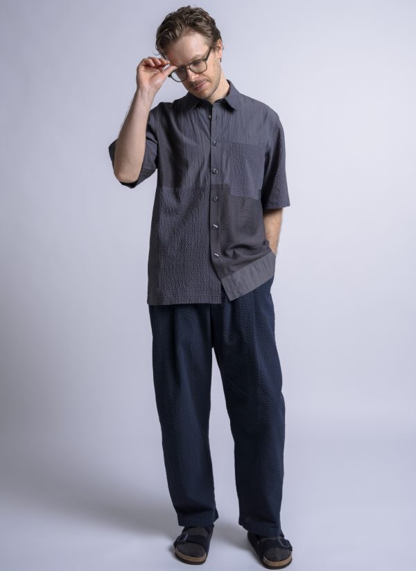 S/S PANEL BOX SHIRT IN CHARCOAL PATCHWORK
