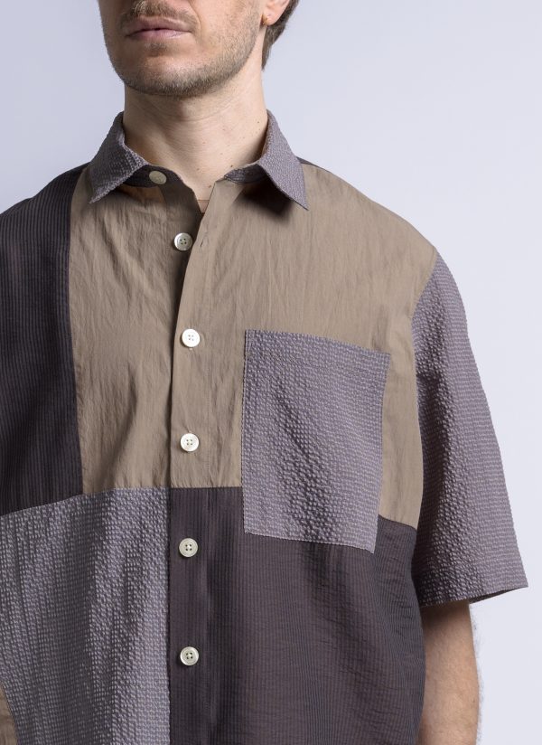 S/S PANEL BOX SHIRT IN KHAKI PATCHWORK - Image 2
