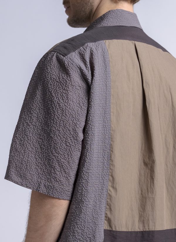 S/S PANEL BOX SHIRT IN KHAKI PATCHWORK - Image 4