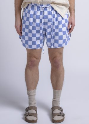 TRACK SHORT IN SKY BLUE & WHITE CHECK TWILL