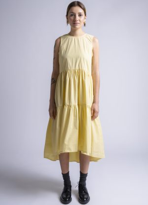 SLEEVELESS VIRAGO DRESS IN PALE YELLOW WASHED POPLIN