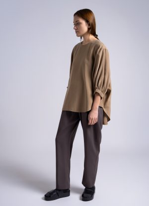 VIRAGO TOP IN KHAKI BRUSHED VISCOSE TWILL
