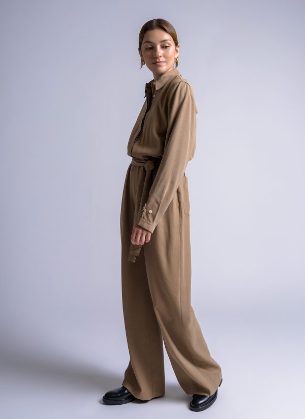 GENTLEWOMEN JUMPSUIT IN KHAKI BRUSHED VISCOSE TWILL - Image 3