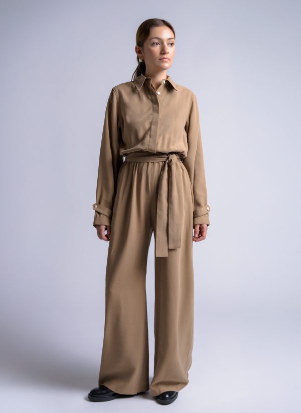 GENTLEWOMEN JUMPSUIT IN KHAKI BRUSHED VISCOSE TWILL - Image 2