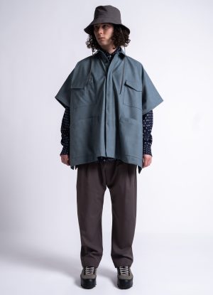 4 POCKET SHIRT PONCHO IN DIRTY BLUE VEGAN NUBUCK