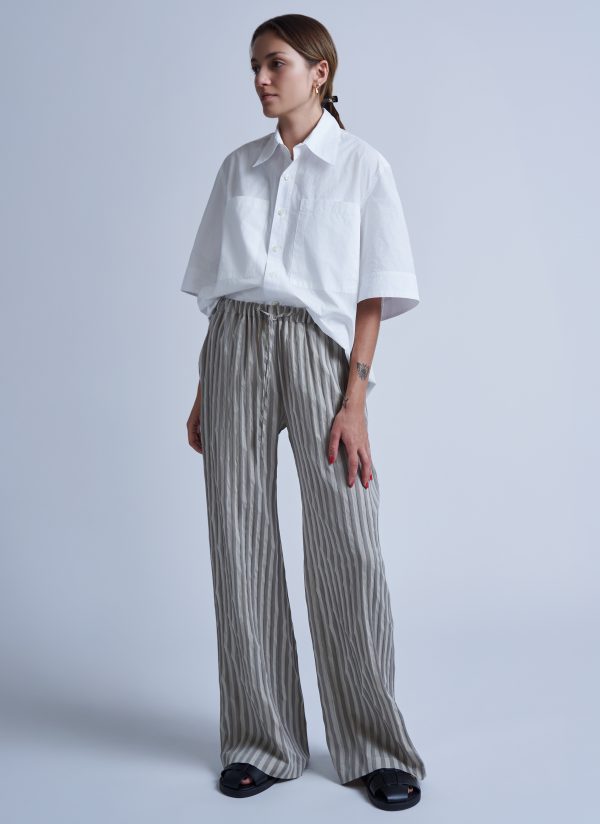 STRAIGHT EASY PANT IN BEIGE MIX WIDE RIPPLE STRIPE